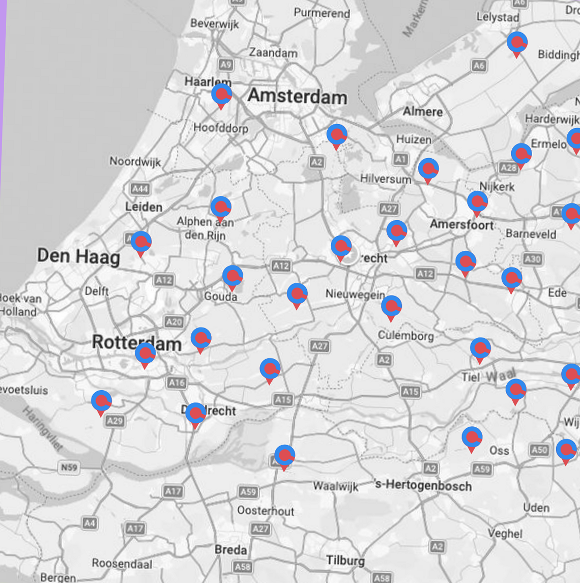 Kaart van Nederland met opticiens